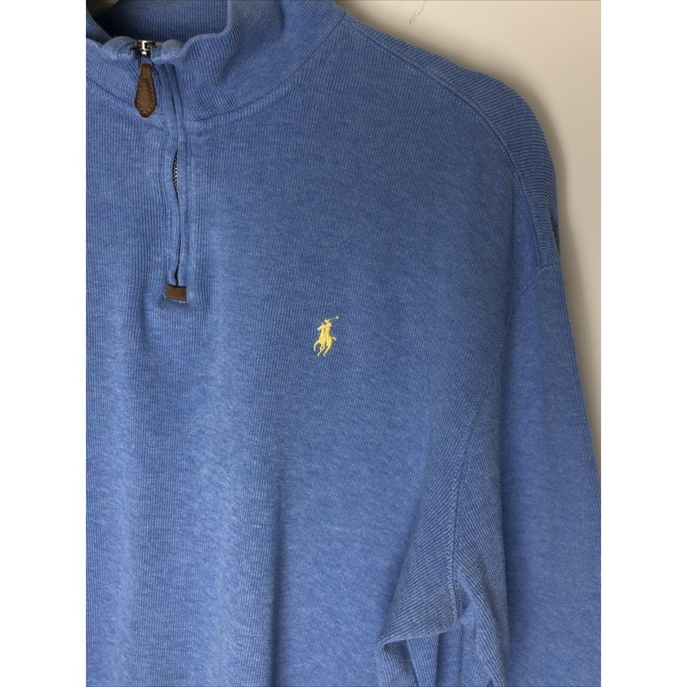 Polo Ralph Lauren Cotton Men's Pullover 1/4 Zip Blue w/Yellow Logo Size Large - Picture 2 of 12
